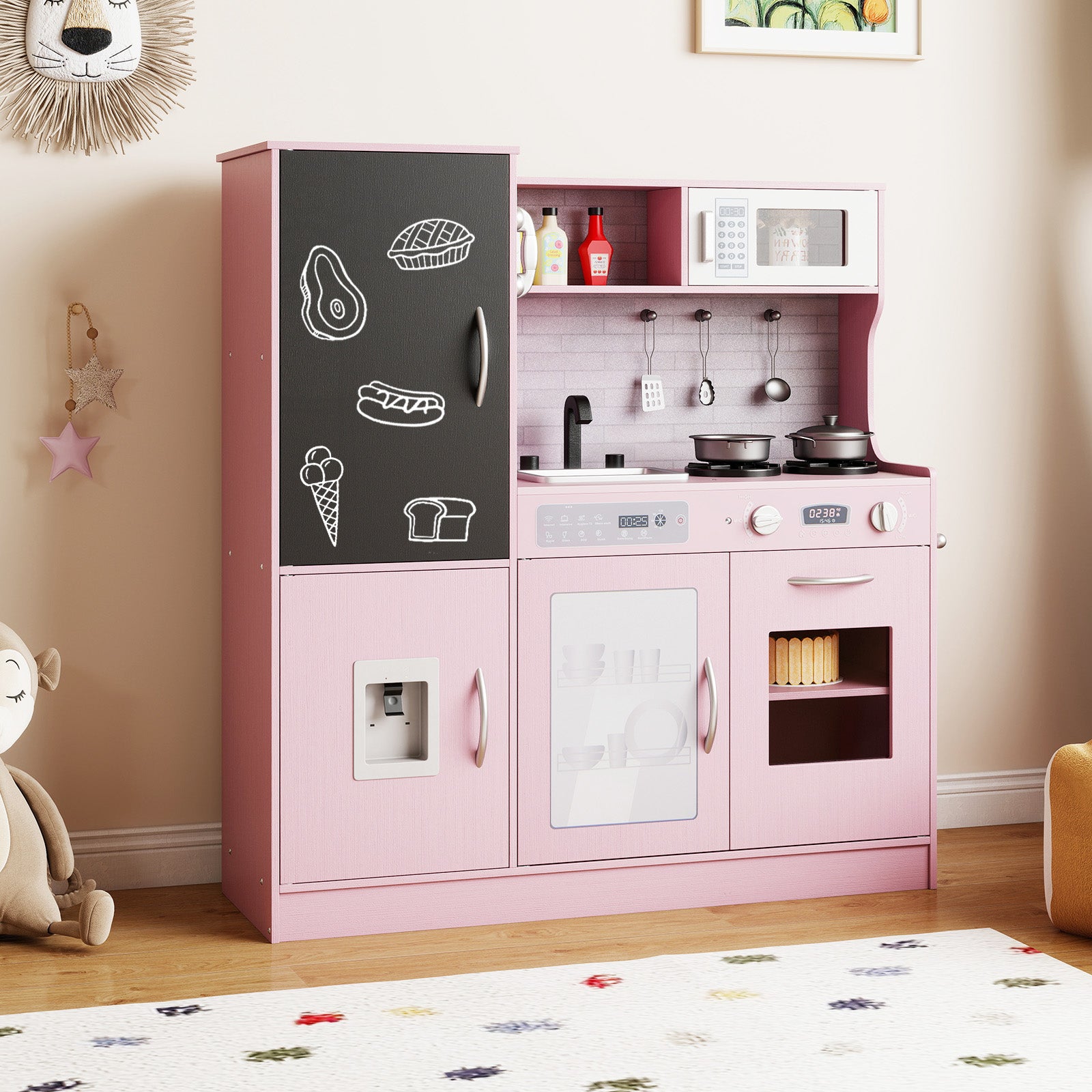 Pretend Play Kitchen with Utensils for Kids Aged 3+, Pink Play Kitchen Sets at Gallery Canada