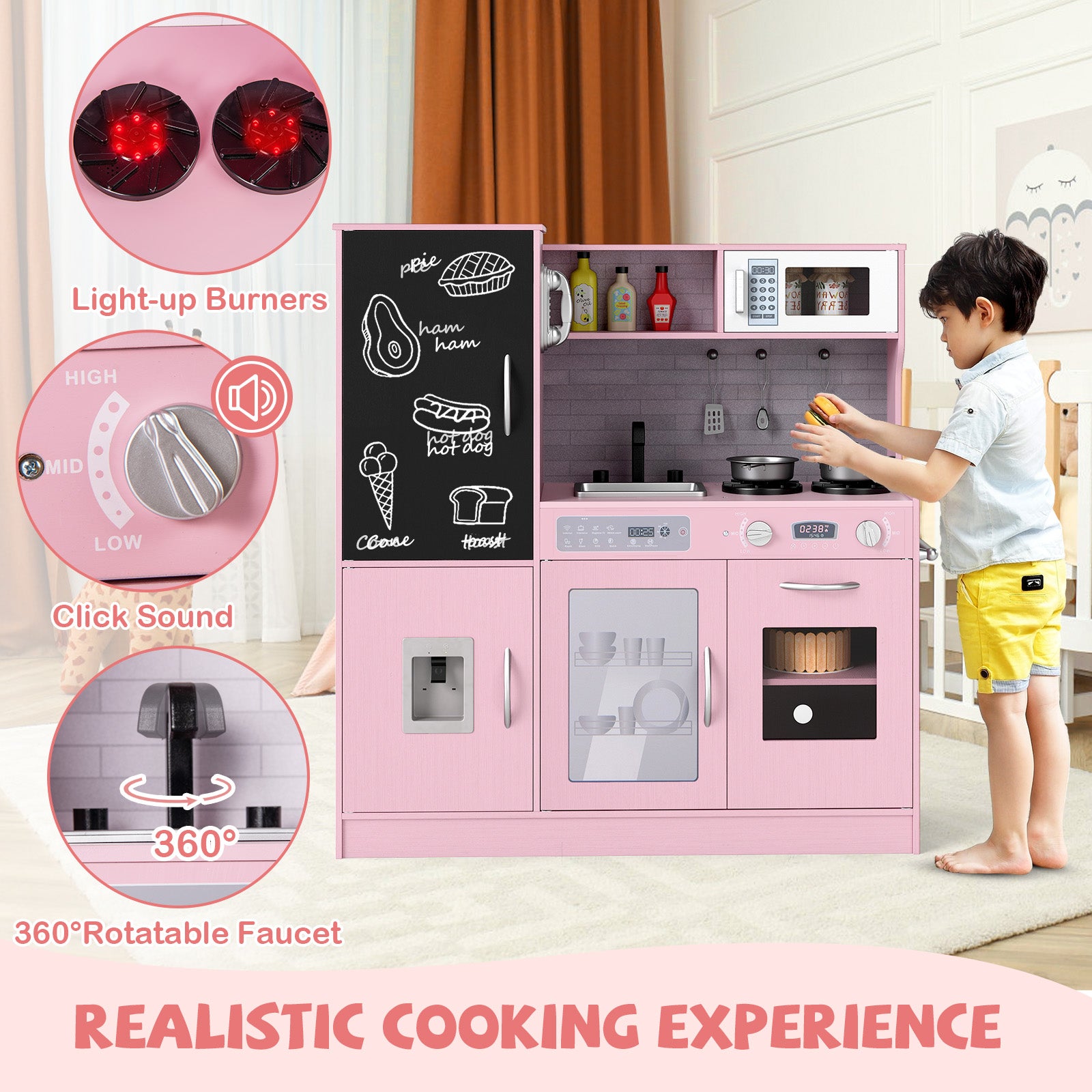 Pretend Play Kitchen with Utensils for Kids Aged 3+, Pink Play Kitchen Sets at Gallery Canada