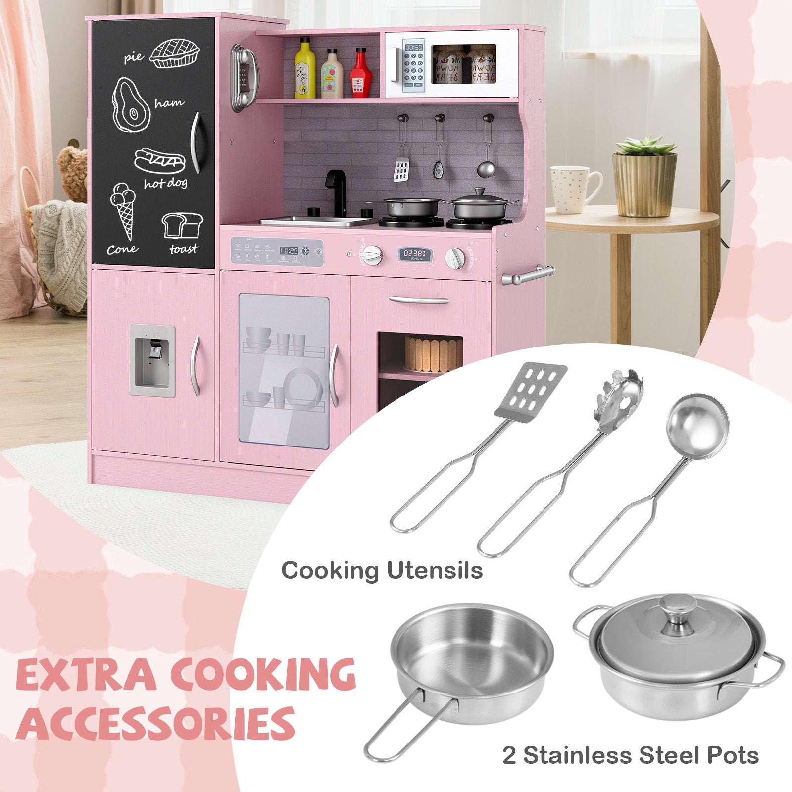 Pretend Play Kitchen with Utensils for Kids Aged 3+, Pink Play Kitchen Sets at Gallery Canada