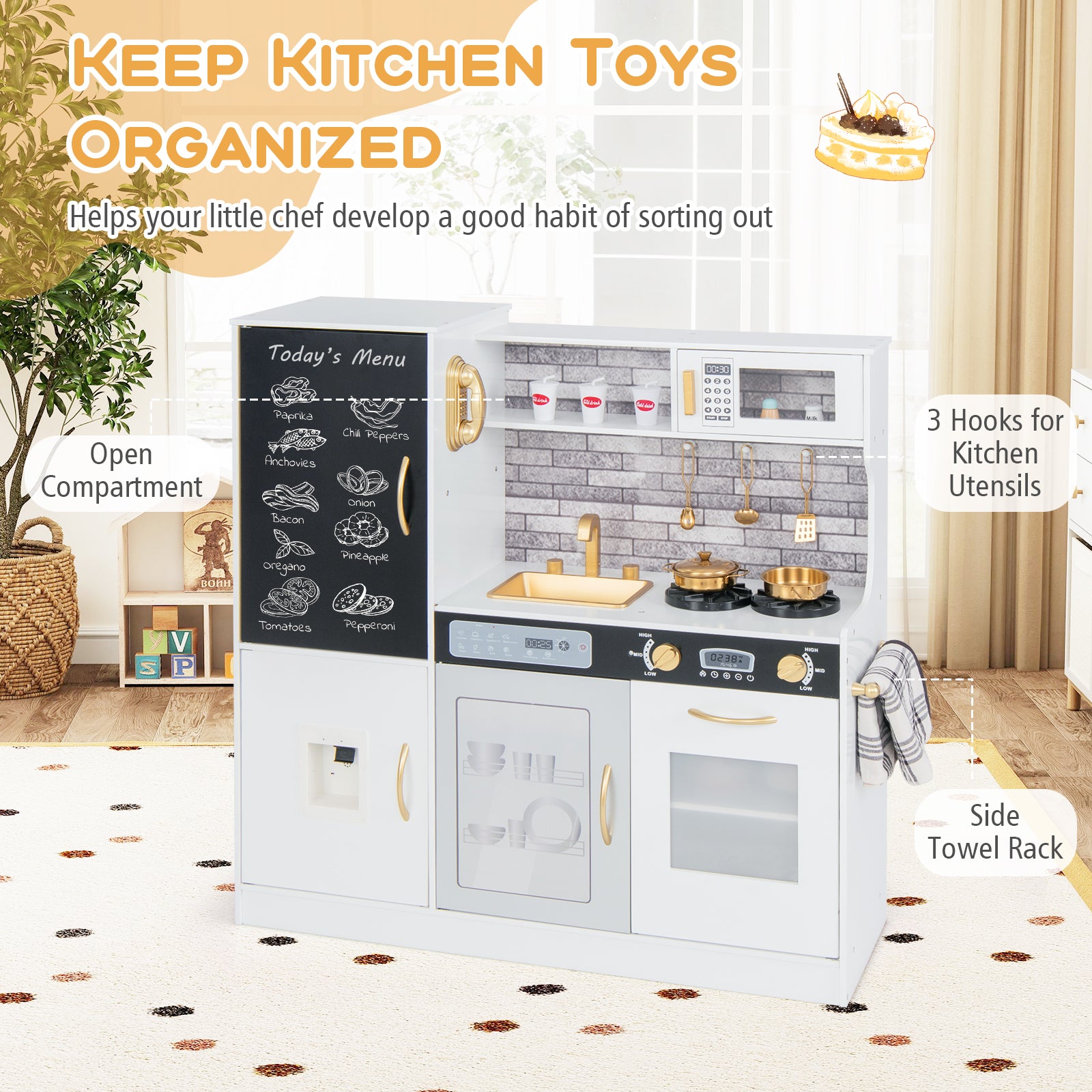 Pretend Play Kitchen with Utensils for Kids Aged 3+, White Play Kitchen Sets at Gallery Canada