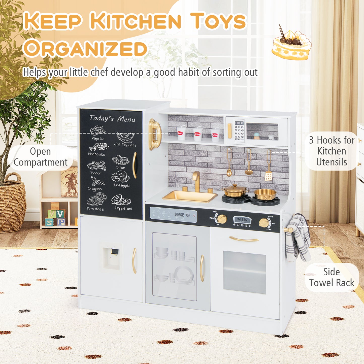Pretend Play Kitchen with Utensils for Kids Aged 3+, White Play Kitchen Sets at Gallery Canada