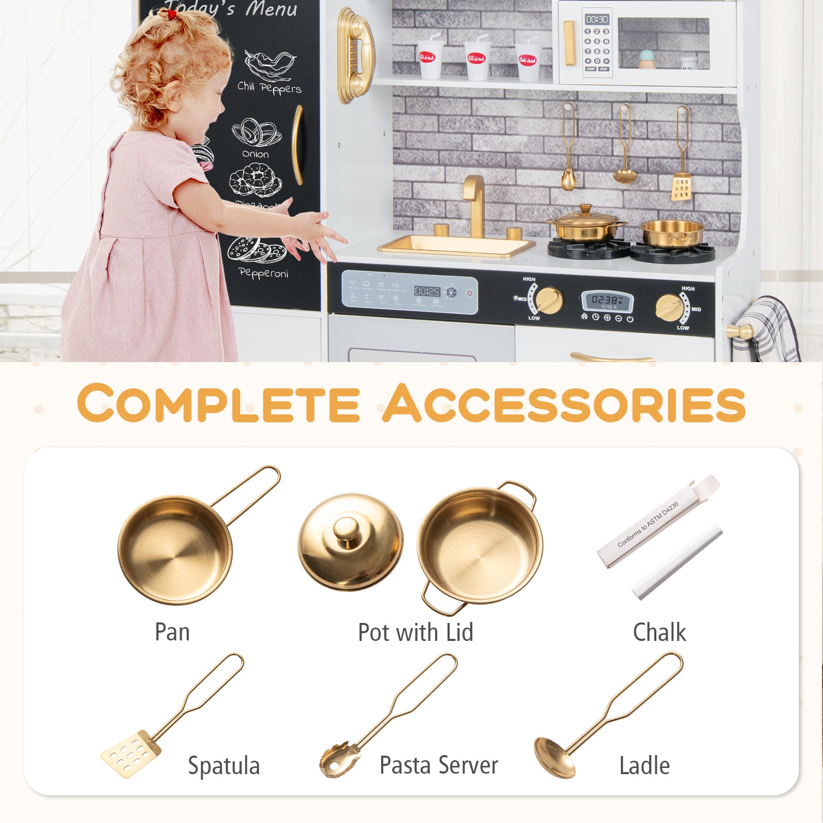 Pretend Play Kitchen with Utensils for Kids Aged 3+, White Play Kitchen Sets at Gallery Canada