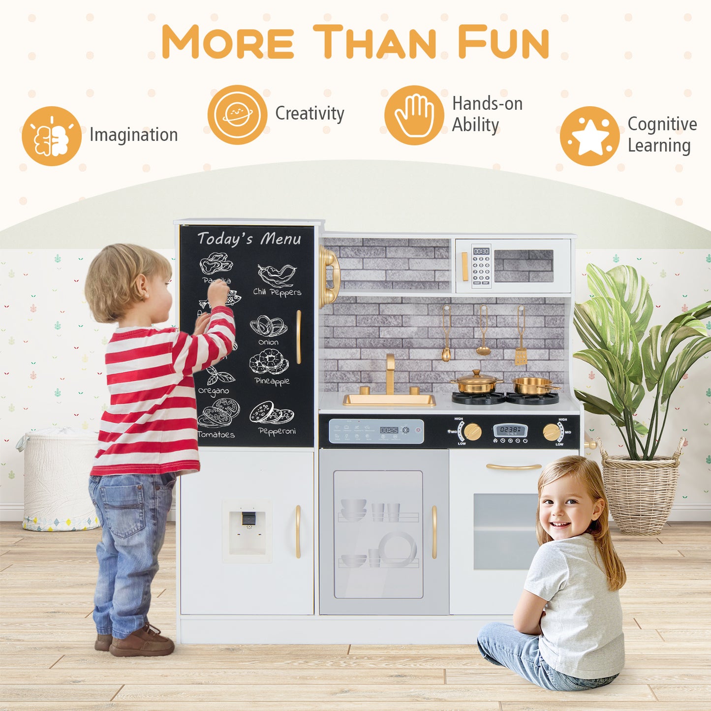 Pretend Play Kitchen with Utensils for Kids Aged 3+, White Play Kitchen Sets at Gallery Canada