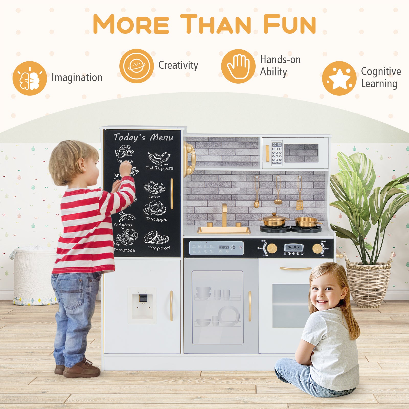 Pretend Play Kitchen with Utensils for Kids Aged 3+, White Play Kitchen Sets at Gallery Canada