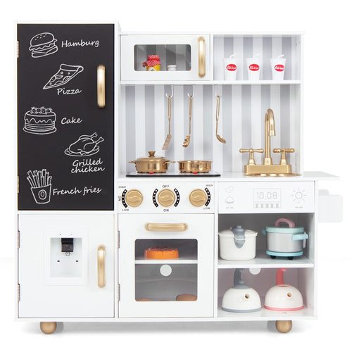Kids Pretend Play Kitchen With Real Sounds, Lights, White