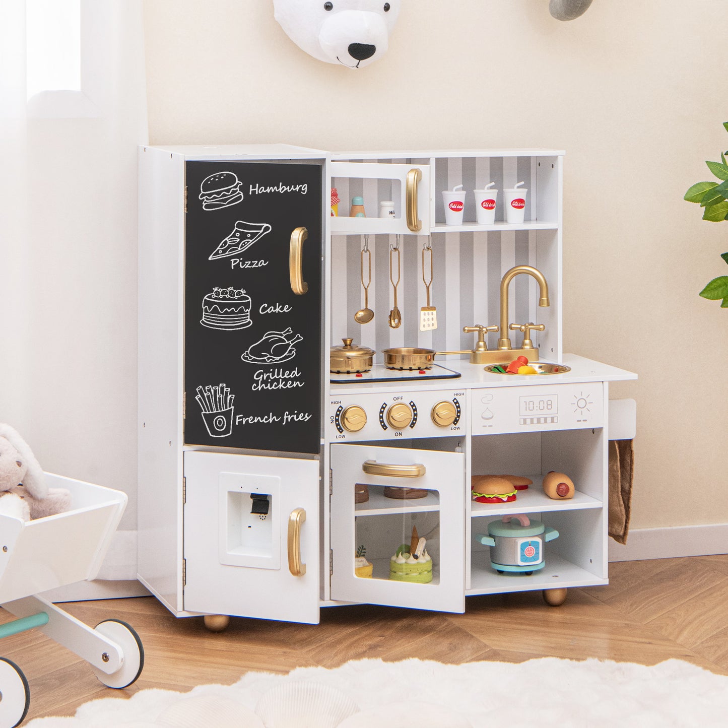 Pretend Play Kitchen for Kids with Real Sounds and Lights, White Play Kitchen Sets at Gallery Canada