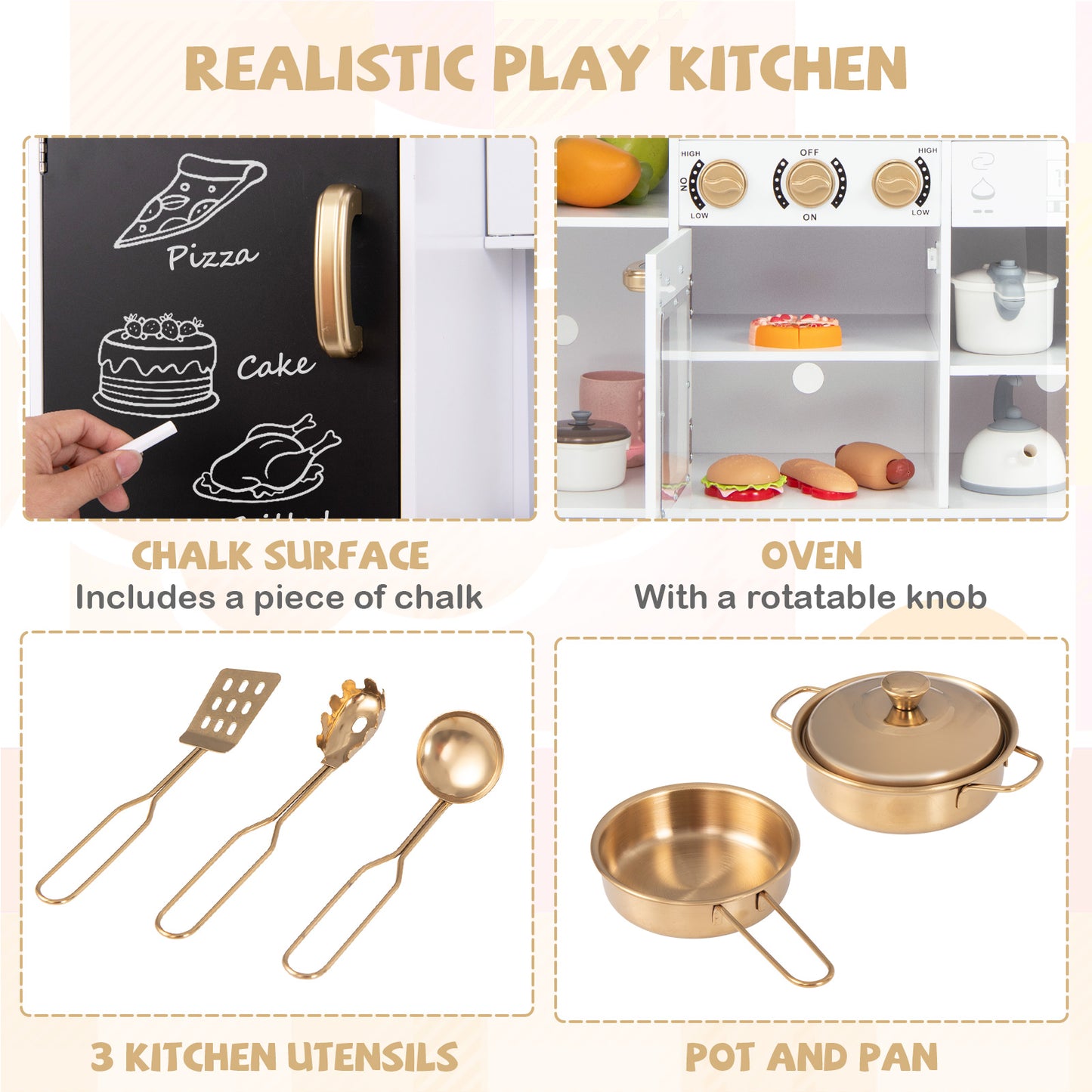 Pretend Play Kitchen for Kids with Real Sounds and Lights, White Play Kitchen Sets at Gallery Canada