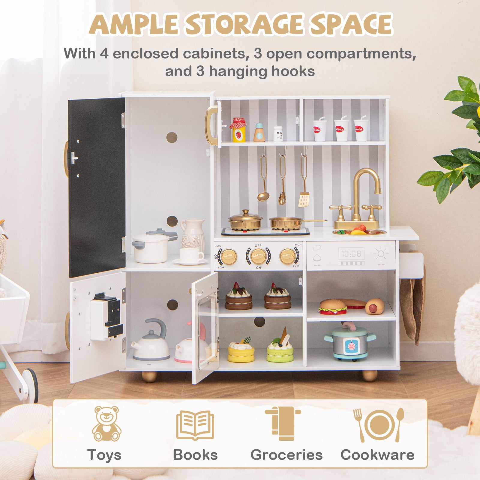 Pretend Play Kitchen for Kids with Real Sounds and Lights, White Play Kitchen Sets at Gallery Canada