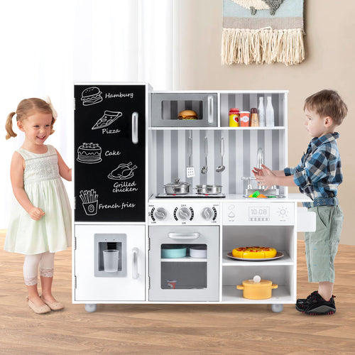 Pretend Play Kitchen for Kids with Real Sounds and Lights, Silver