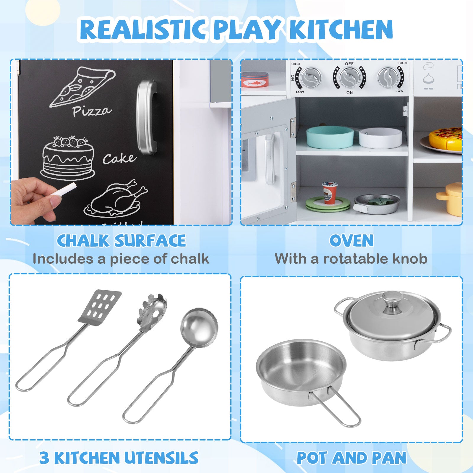 Pretend Play Kitchen for Kids with Real Sounds and Lights, Silver Play Kitchen Sets at Gallery Canada