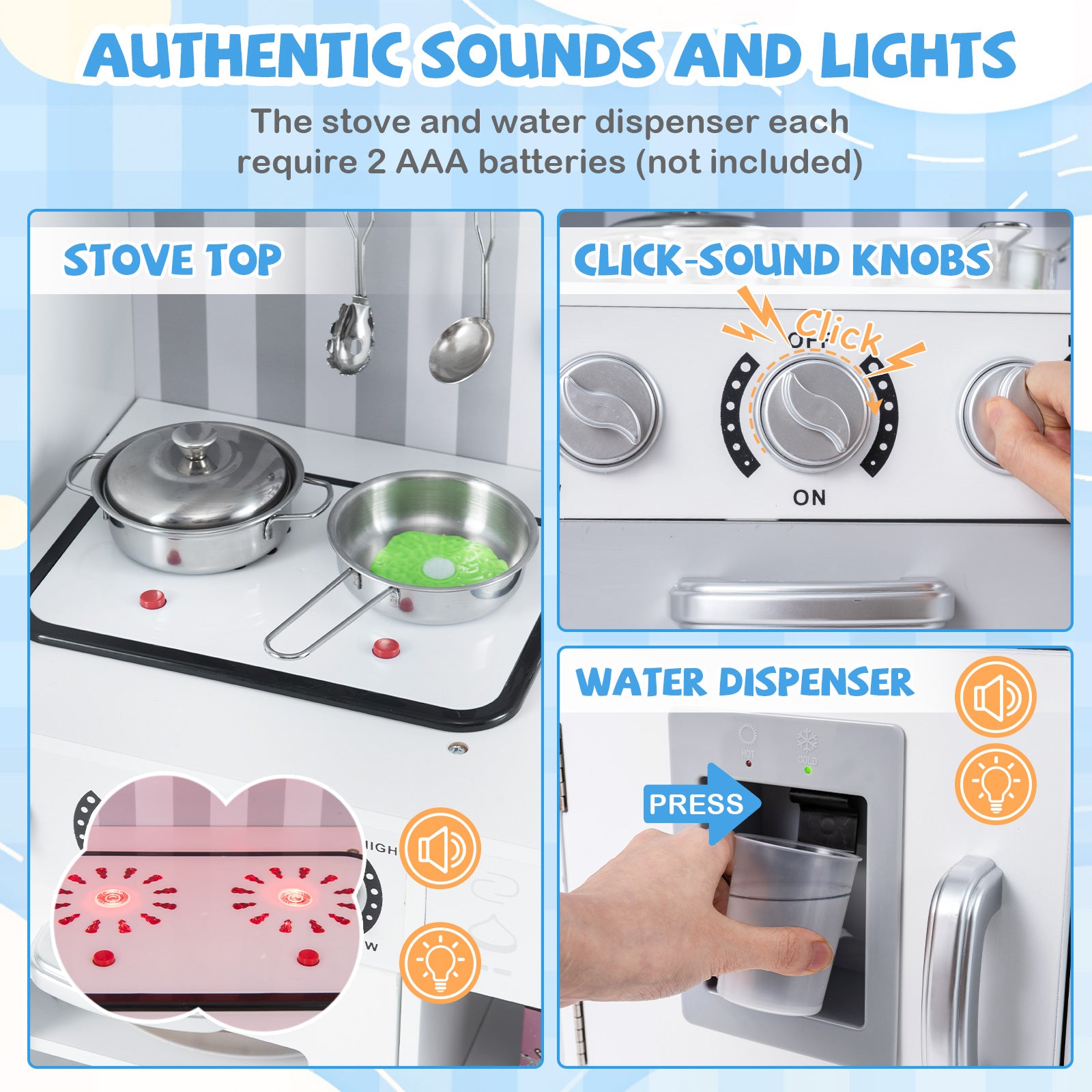 Pretend Play Kitchen for Kids with Real Sounds and Lights, Silver Play Kitchen Sets at Gallery Canada