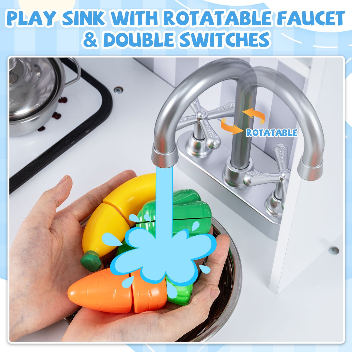 Pretend Play Kitchen for Kids with Real Sounds and Lights, Silver Play Kitchen Sets at Gallery Canada