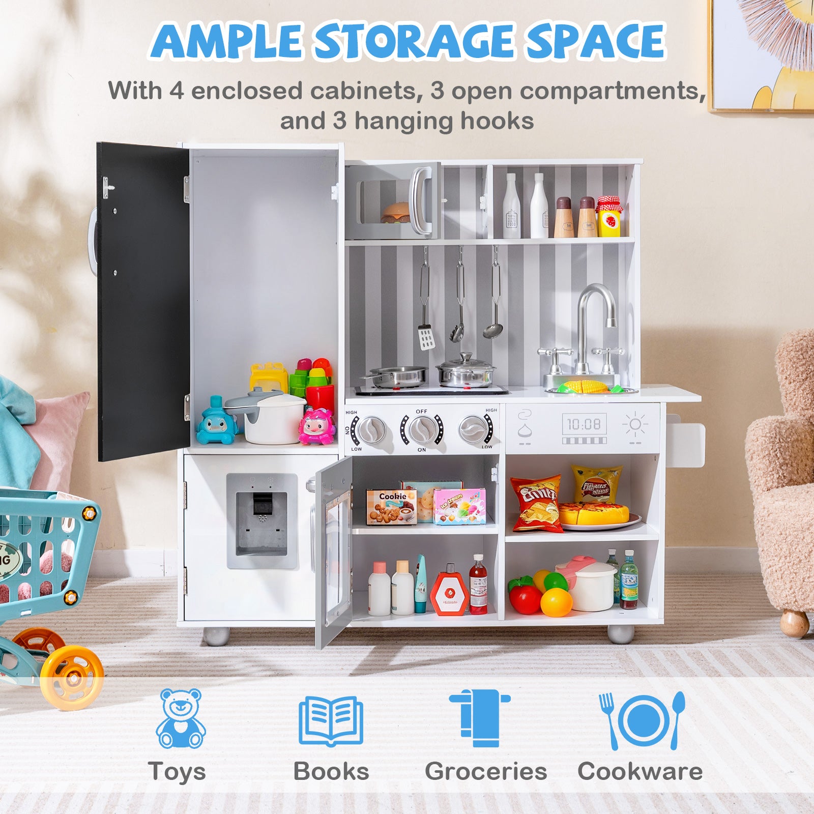 Pretend Play Kitchen for Kids with Real Sounds and Lights, Silver Play Kitchen Sets at Gallery Canada