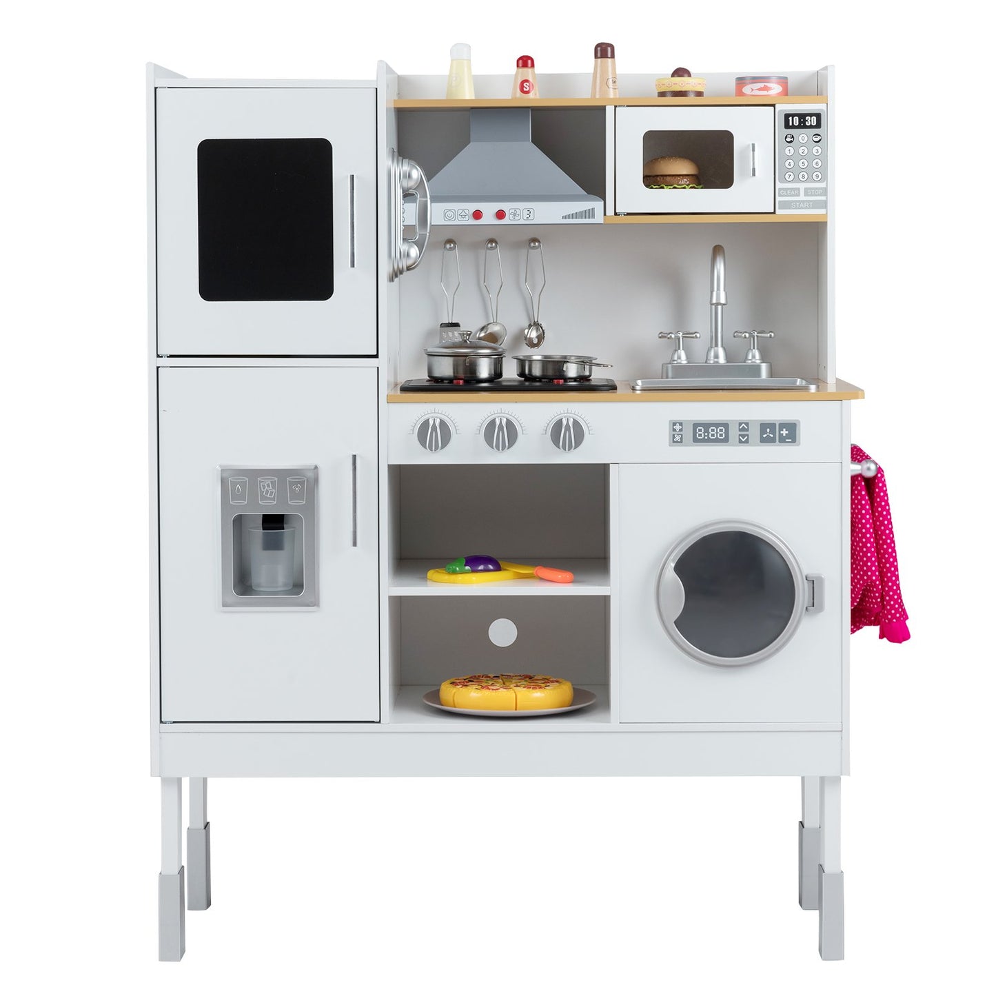 Pretend Play Kitchen Toy Kitchen Playset with Range Hood Ice Maker and Telephone, White Play Kitchen Sets White at Gallery Canada