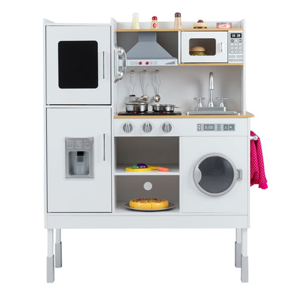 Pretend Play Kitchen Toy Kitchen Playset with Range Hood Ice Maker and Telephone, White Play Kitchen Sets White at Gallery Canada