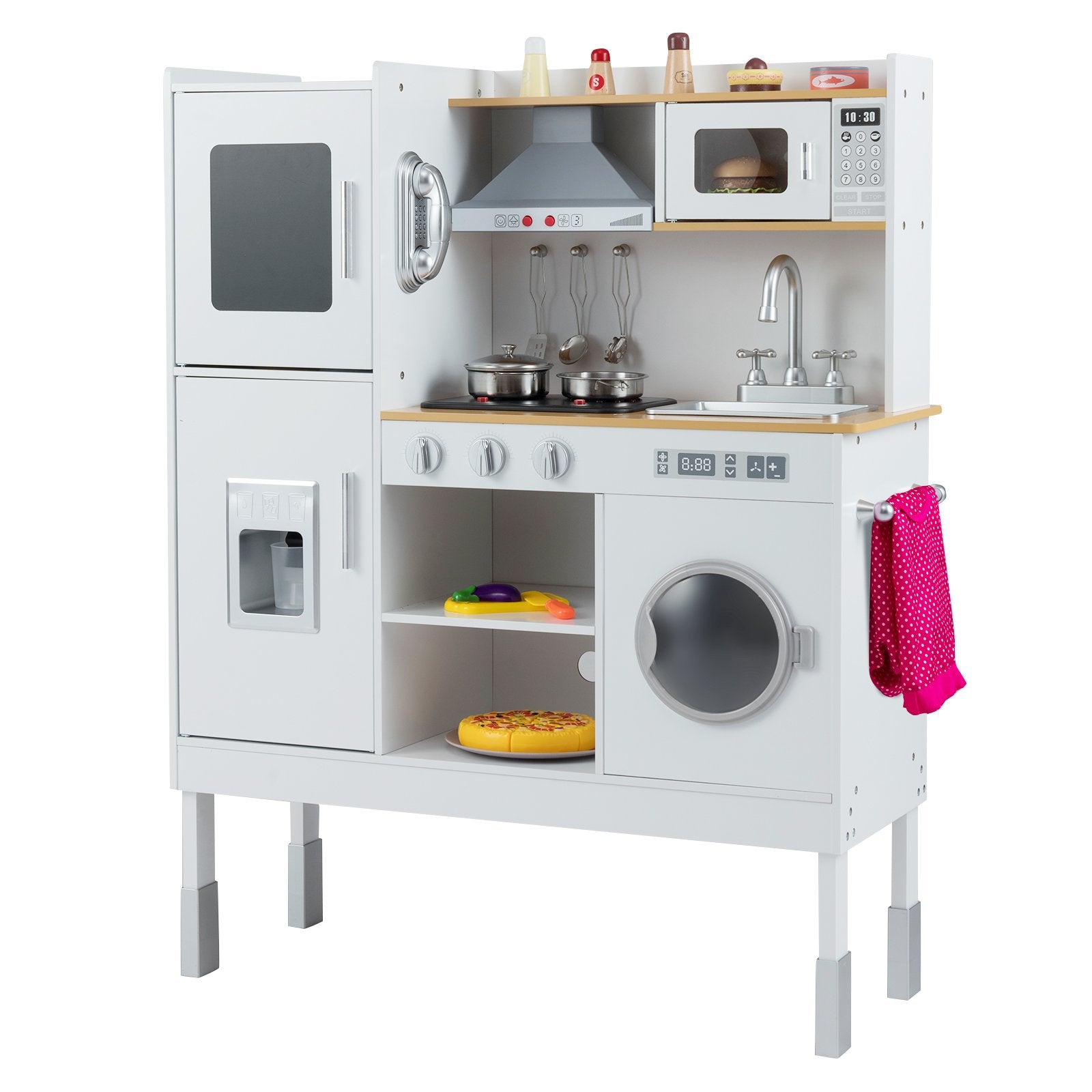 Pretend Play Kitchen Toy Kitchen Playset with Range Hood Ice Maker and Telephone, White Play Kitchen Sets at Gallery Canada