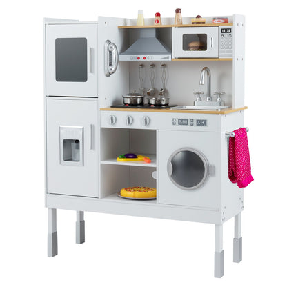 Pretend Play Kitchen Toy Kitchen Playset with Range Hood Ice Maker and Telephone, White Play Kitchen Sets at Gallery Canada