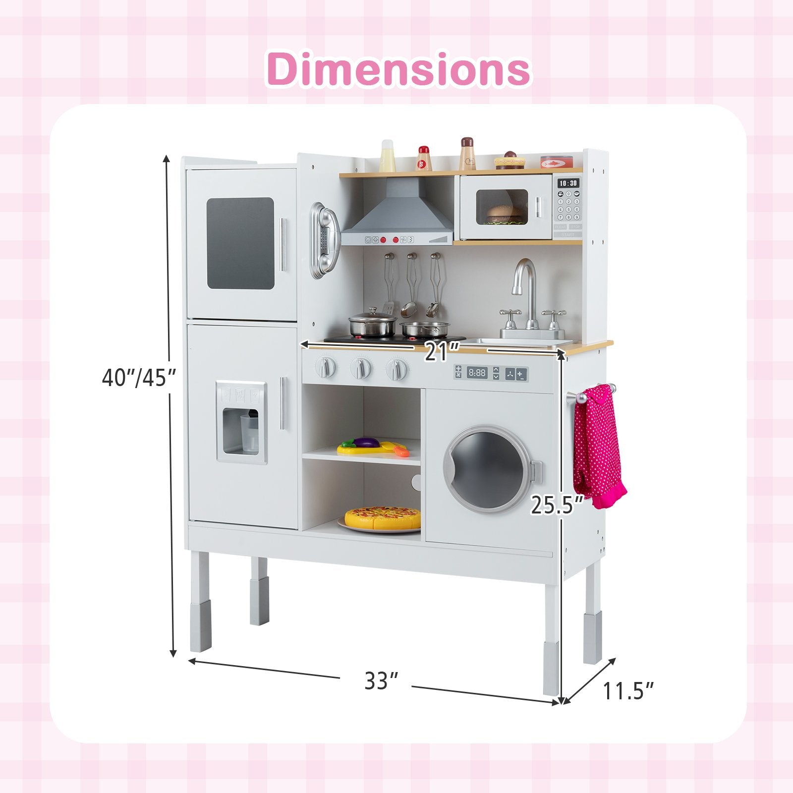 Pretend Play Kitchen Toy Kitchen Playset with Range Hood Ice Maker and Telephone, White Play Kitchen Sets at Gallery Canada