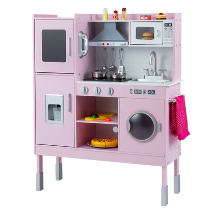 Pretend Play Kitchen Toy Kitchen Playset with Range Hood Ice Maker and Telephone, Pink Play Kitchen Sets Pink at Gallery Canada