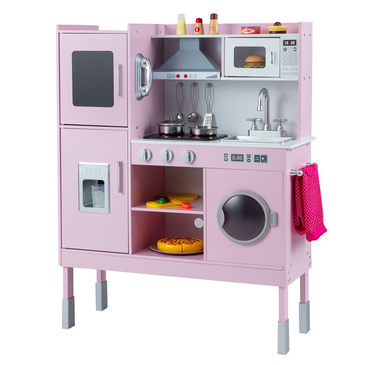 Pretend Play Kitchen Toy Kitchen Playset with Range Hood Ice Maker and Telephone, Pink Play Kitchen Sets Pink at Gallery Canada