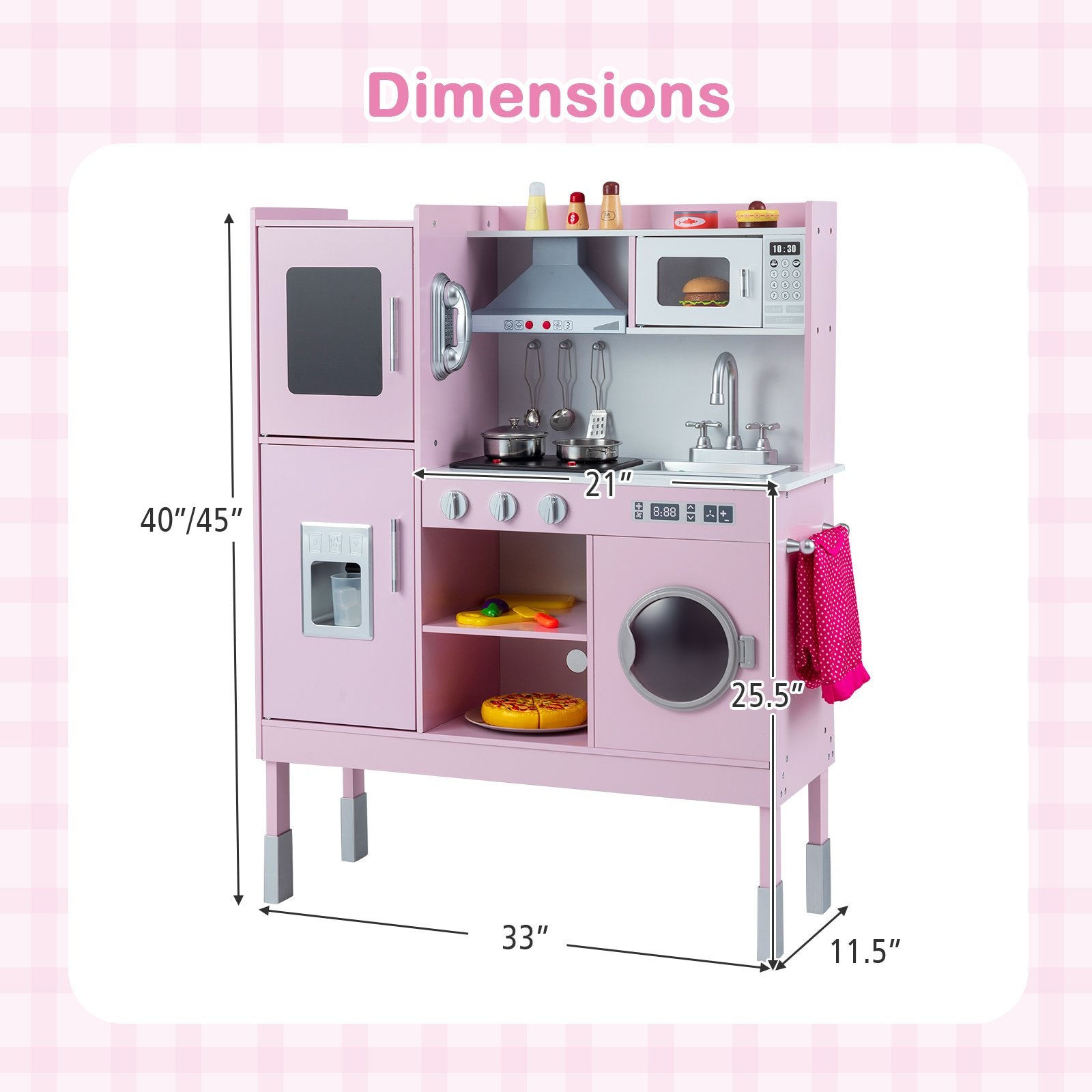 Pretend Play Kitchen Toy Kitchen Playset with Range Hood Ice Maker and Telephone, Pink Play Kitchen Sets at Gallery Canada