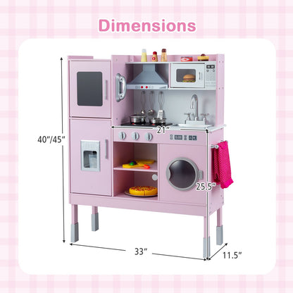 Pretend Play Kitchen Toy Kitchen Playset with Range Hood Ice Maker and Telephone, Pink Play Kitchen Sets at Gallery Canada