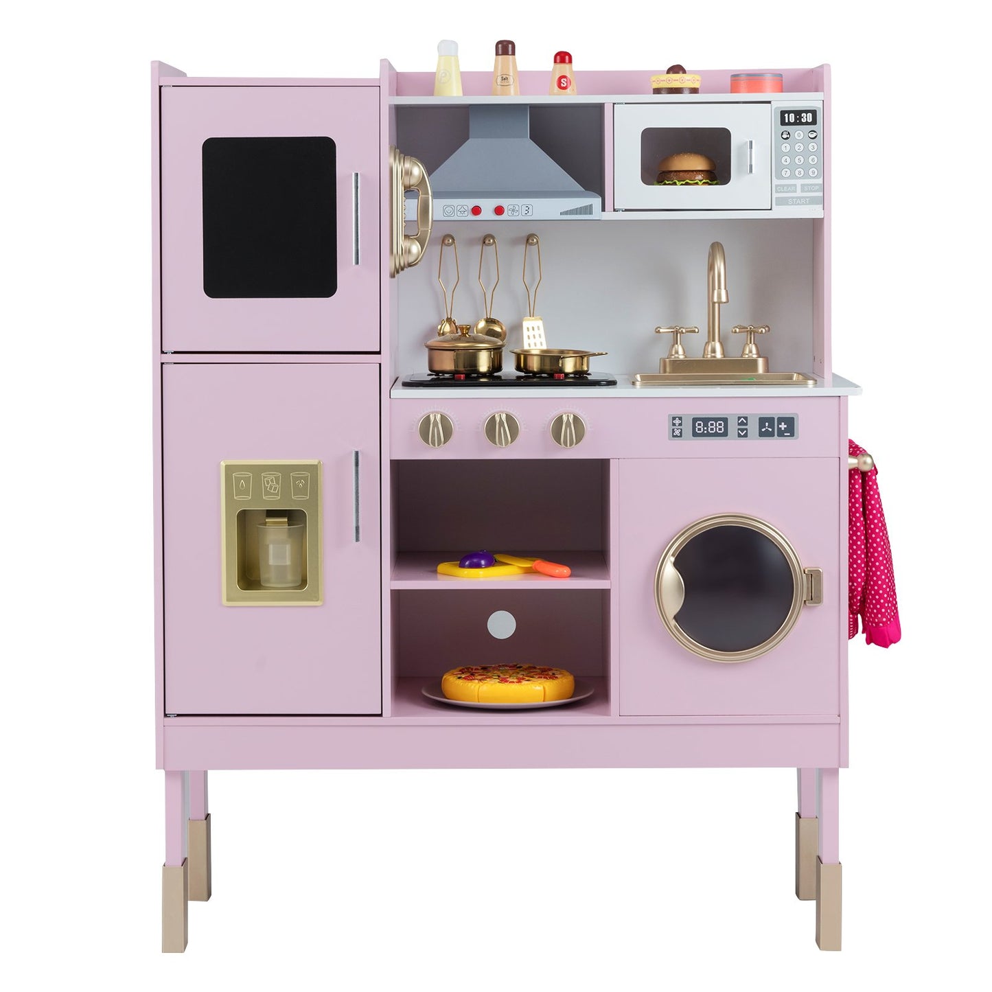 Pretend Play Kitchen Toy Kitchen Playset with Range Hood Ice Maker and Telephone, Light Pink Play Kitchen Sets at Gallery Canada