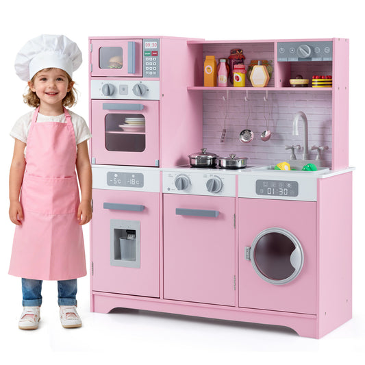 Pretend Play Kitchen Wooden Toy Set, With Real Lights Sounds, Pink Play Kitchen Sets Pink at Gallery Canada