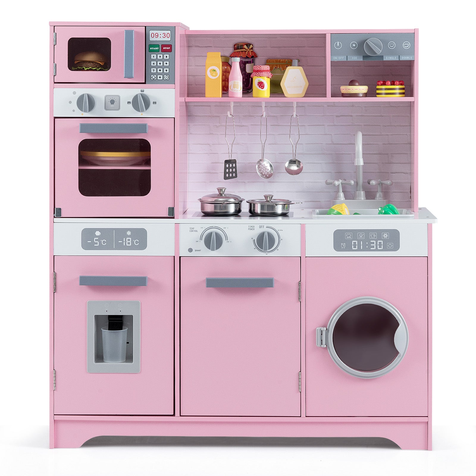 Pretend Play Kitchen Wooden Toy Set, With Real Lights Sounds, Pink Play Kitchen Sets at Gallery Canada