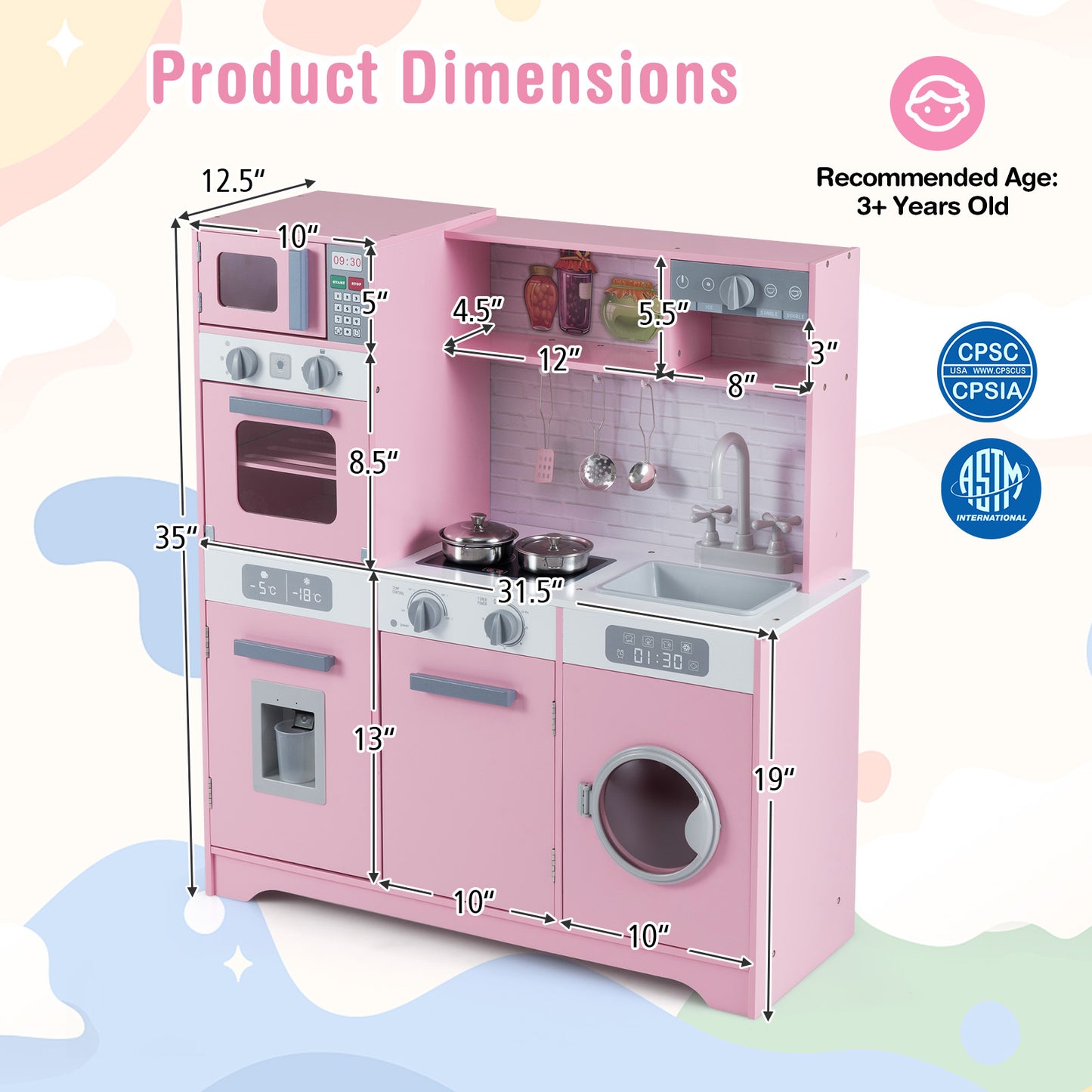Pretend Play Kitchen Wooden Toy Set, With Real Lights Sounds, Pink Play Kitchen Sets at Gallery Canada