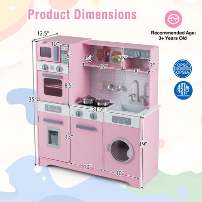 Pretend Play Kitchen Wooden Toy Set, With Real Lights Sounds, Pink Play Kitchen Sets at Gallery Canada