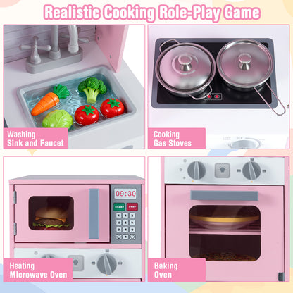 Pretend Play Kitchen Wooden Toy Set, With Real Lights Sounds, Pink Play Kitchen Sets at Gallery Canada