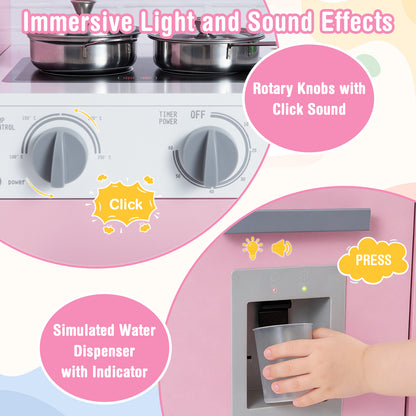 Pretend Play Kitchen Wooden Toy Set, With Real Lights Sounds, Pink Play Kitchen Sets at Gallery Canada