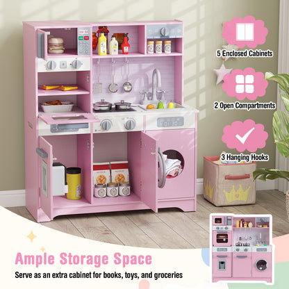 Pretend Play Kitchen Wooden Toy Set, With Real Lights Sounds, Pink Play Kitchen Sets at Gallery Canada