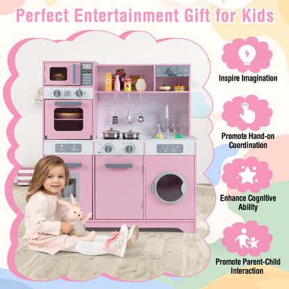 Pretend Play Kitchen Wooden Toy Set, With Real Lights Sounds, Pink Play Kitchen Sets at Gallery Canada