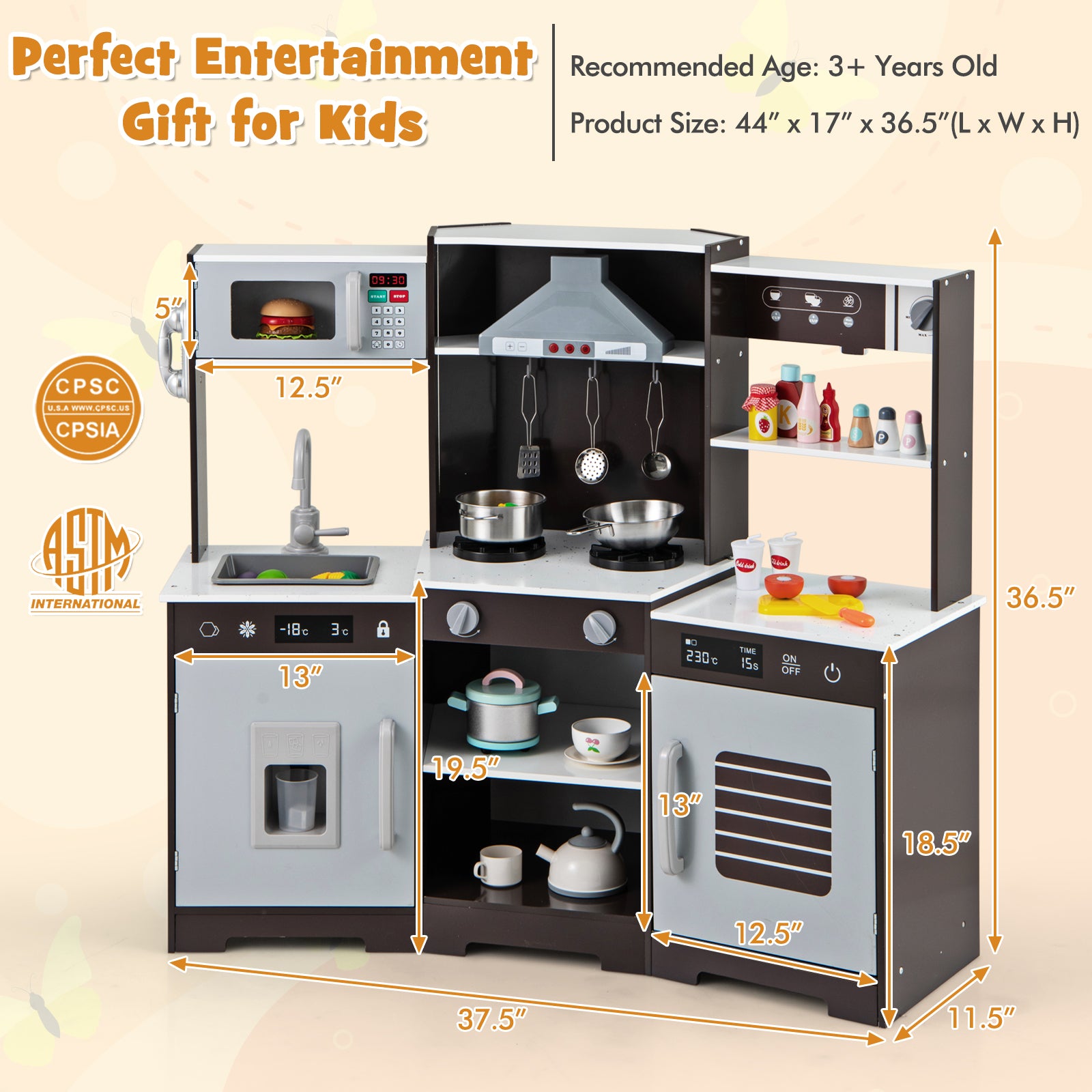 Wooden Pretend Play Kitchen Set With Sounds, Lights, Brown Play Kitchen Sets at Gallery Canada