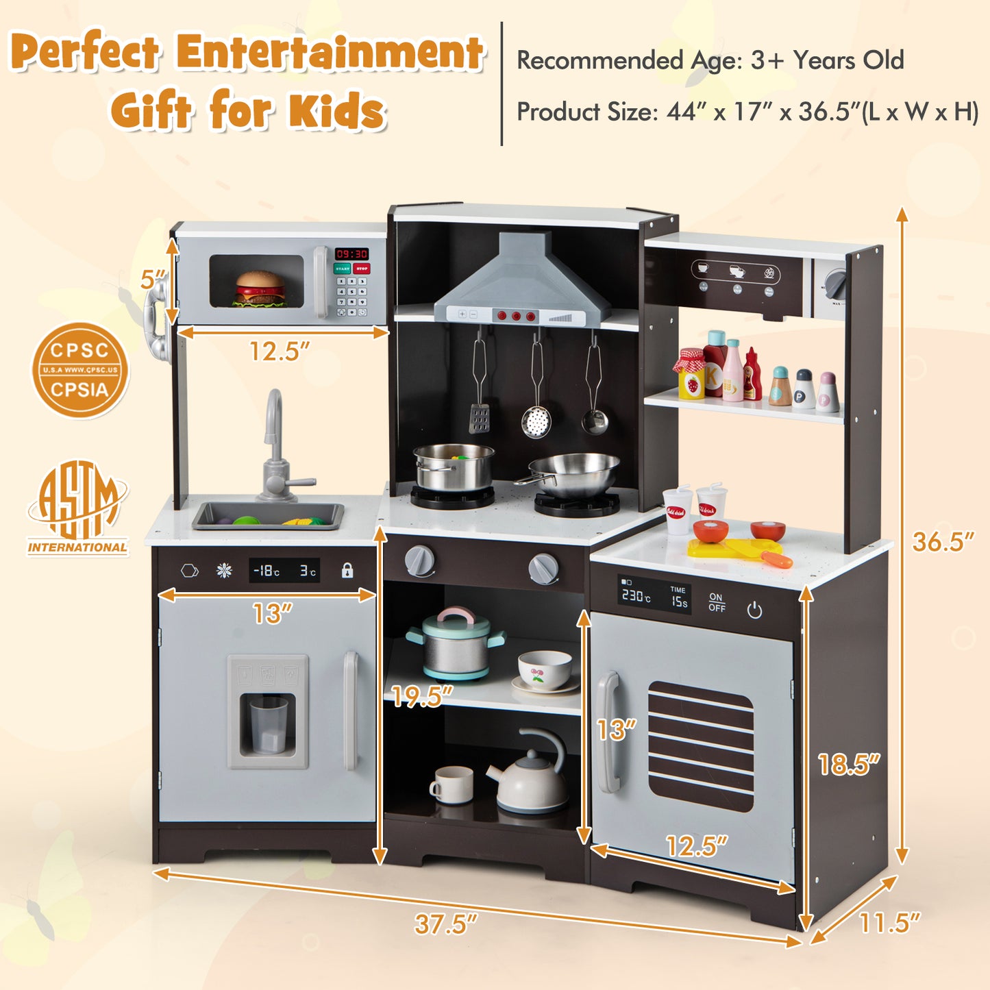 Wooden Pretend Play Kitchen Set With Sounds, Lights, Brown Play Kitchen Sets at Gallery Canada