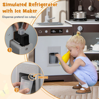 Wooden Pretend Play Kitchen Set With Sounds, Lights, Brown Play Kitchen Sets at Gallery Canada