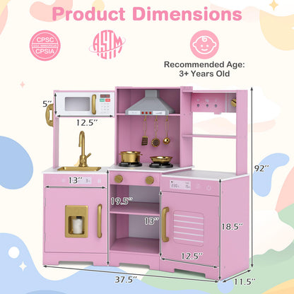 Pretend Play Kitchen Wooden Toy Set with Range Hood Real Sounds and Lights, Pink Play Kitchen Sets at Gallery Canada