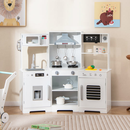 Wooden Play Kitchen Set With Sounds, Lights, White