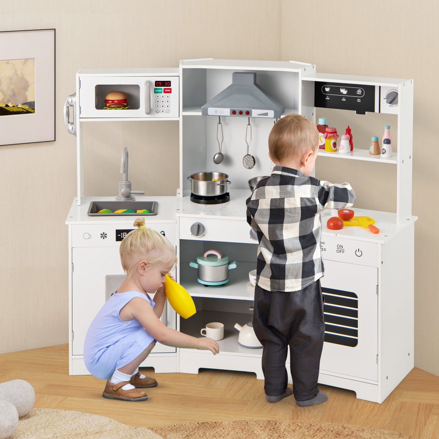 Wooden Play Kitchen Set With Sounds, Lights, White Play Kitchen Sets at Gallery Canada