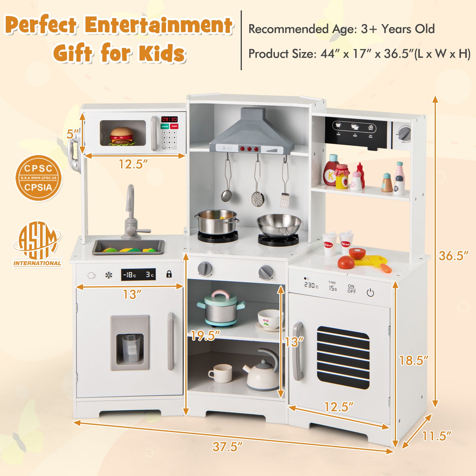 Wooden Play Kitchen Set With Sounds, Lights, White Play Kitchen Sets at Gallery Canada