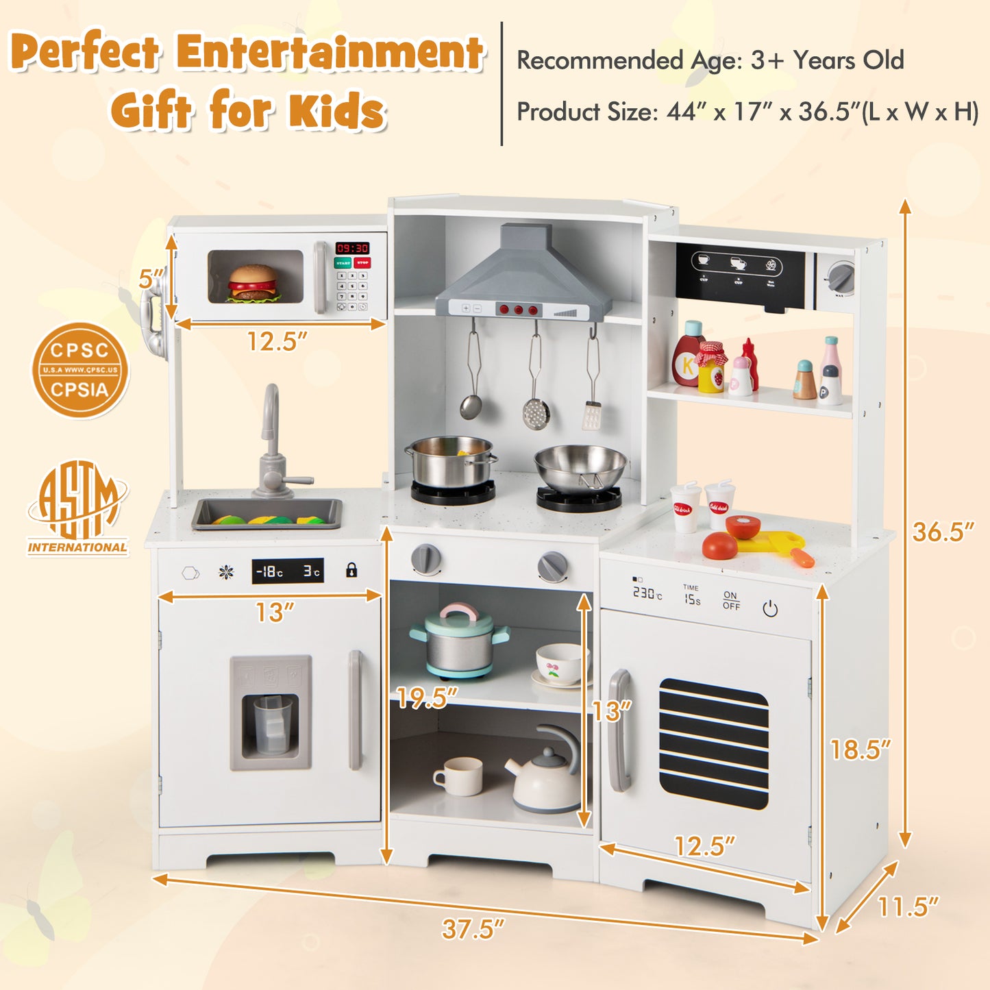 Wooden Play Kitchen Set With Sounds, Lights, White Play Kitchen Sets at Gallery Canada