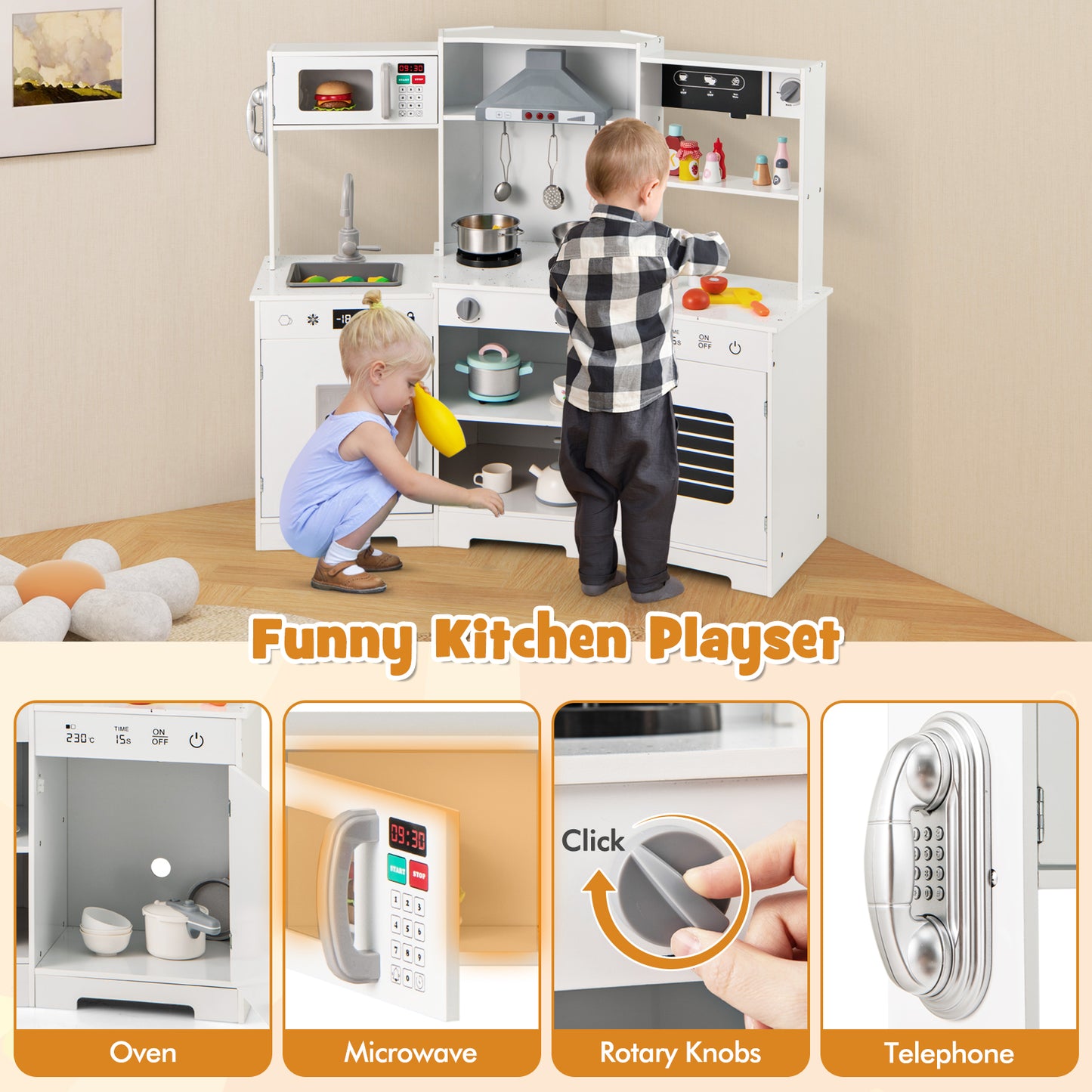 Wooden Play Kitchen Set With Sounds, Lights, White Play Kitchen Sets at Gallery Canada