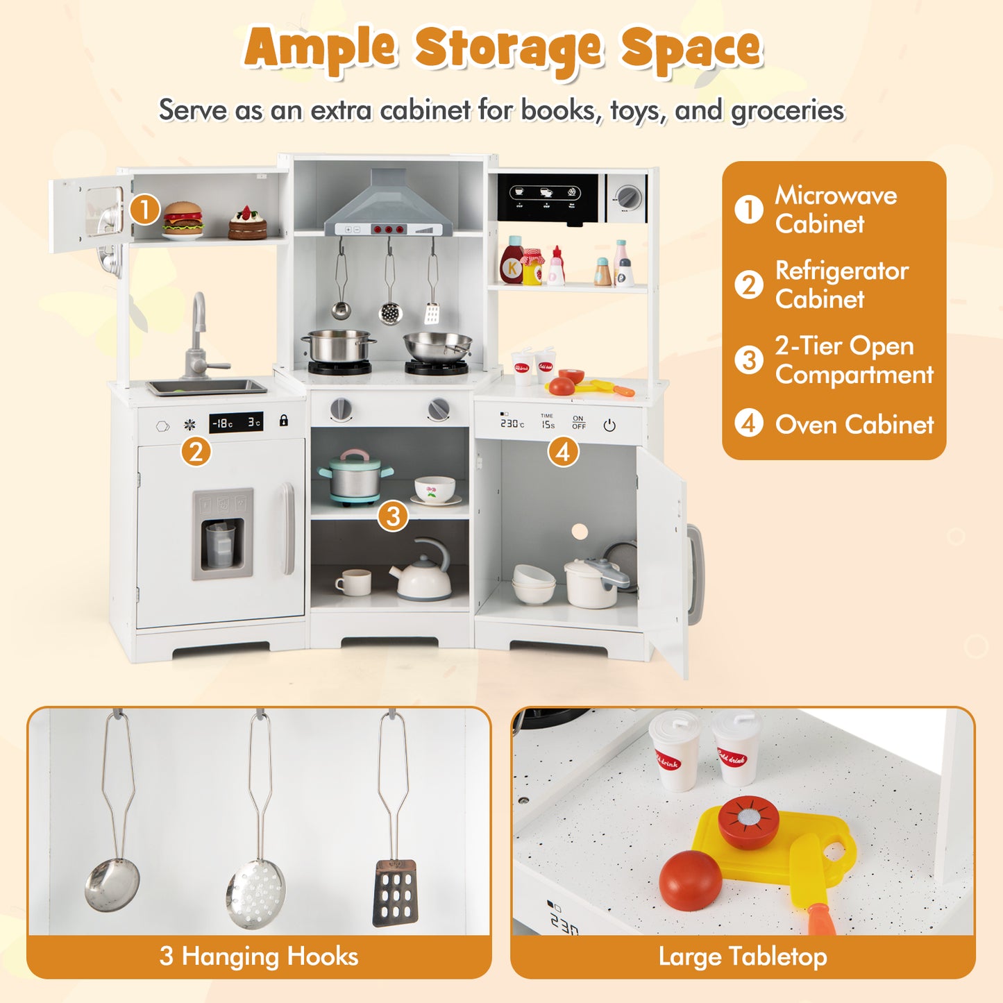 Wooden Play Kitchen Set With Sounds, Lights, White Play Kitchen Sets at Gallery Canada