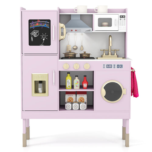 Play Kitchen Toy, With Range Hood, Ice Maker, Telephone, Light Pink