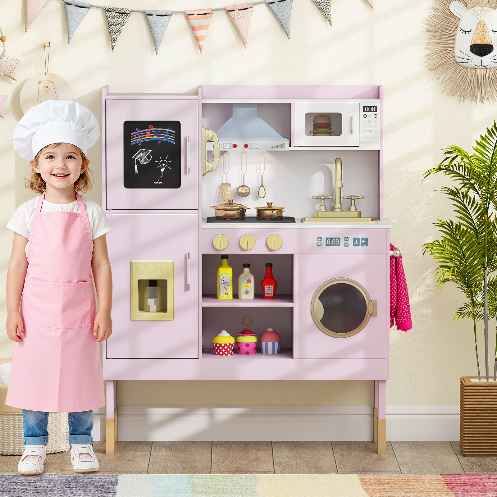 Play Kitchen Toy, With Range Hood, Ice Maker, Telephone, Light Pink Play Kitchen Sets at Gallery Canada