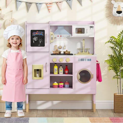 Play Kitchen Toy, With Range Hood, Ice Maker, Telephone, Light Pink