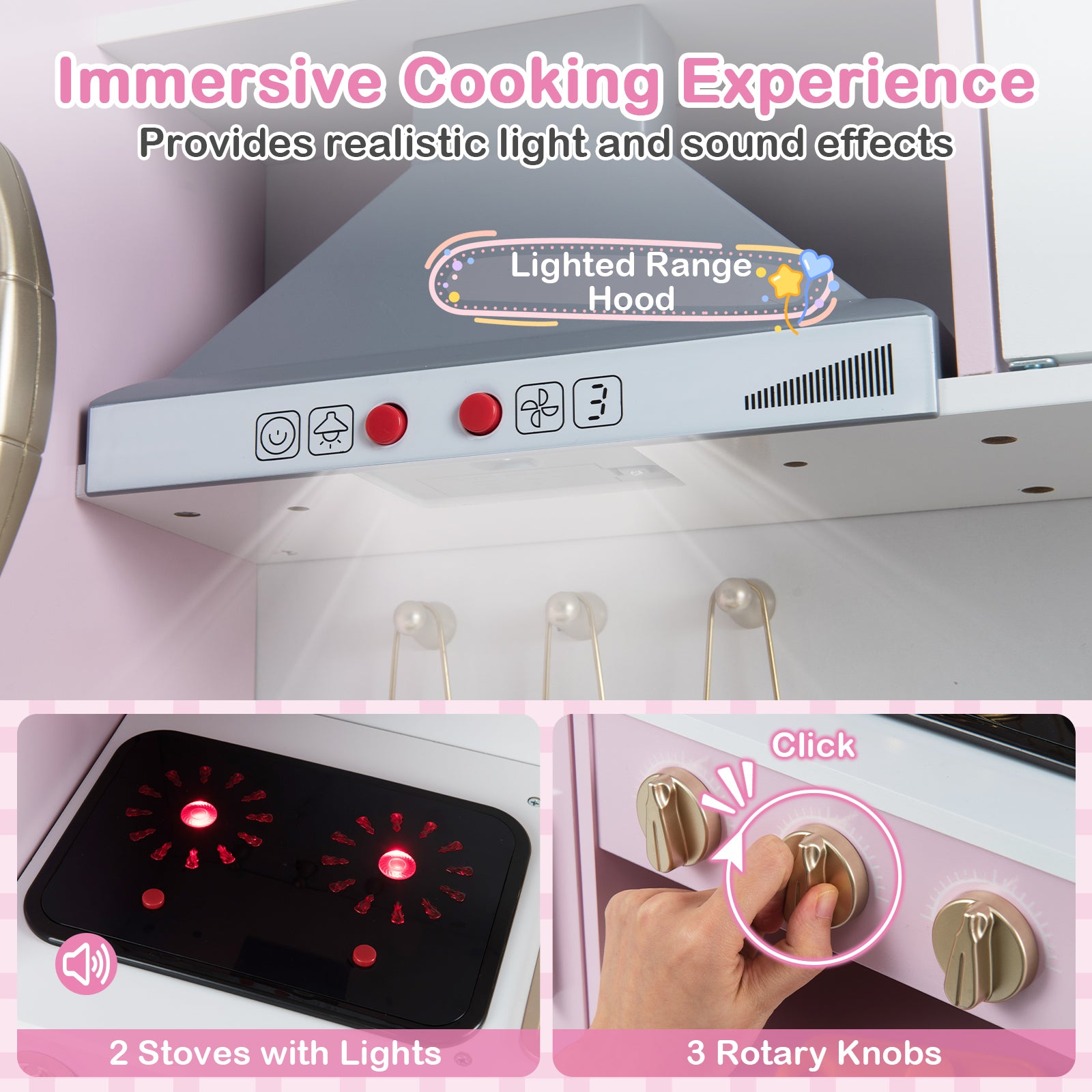 Play Kitchen Toy, With Range Hood, Ice Maker, Telephone, Light Pink Play Kitchen Sets at Gallery Canada