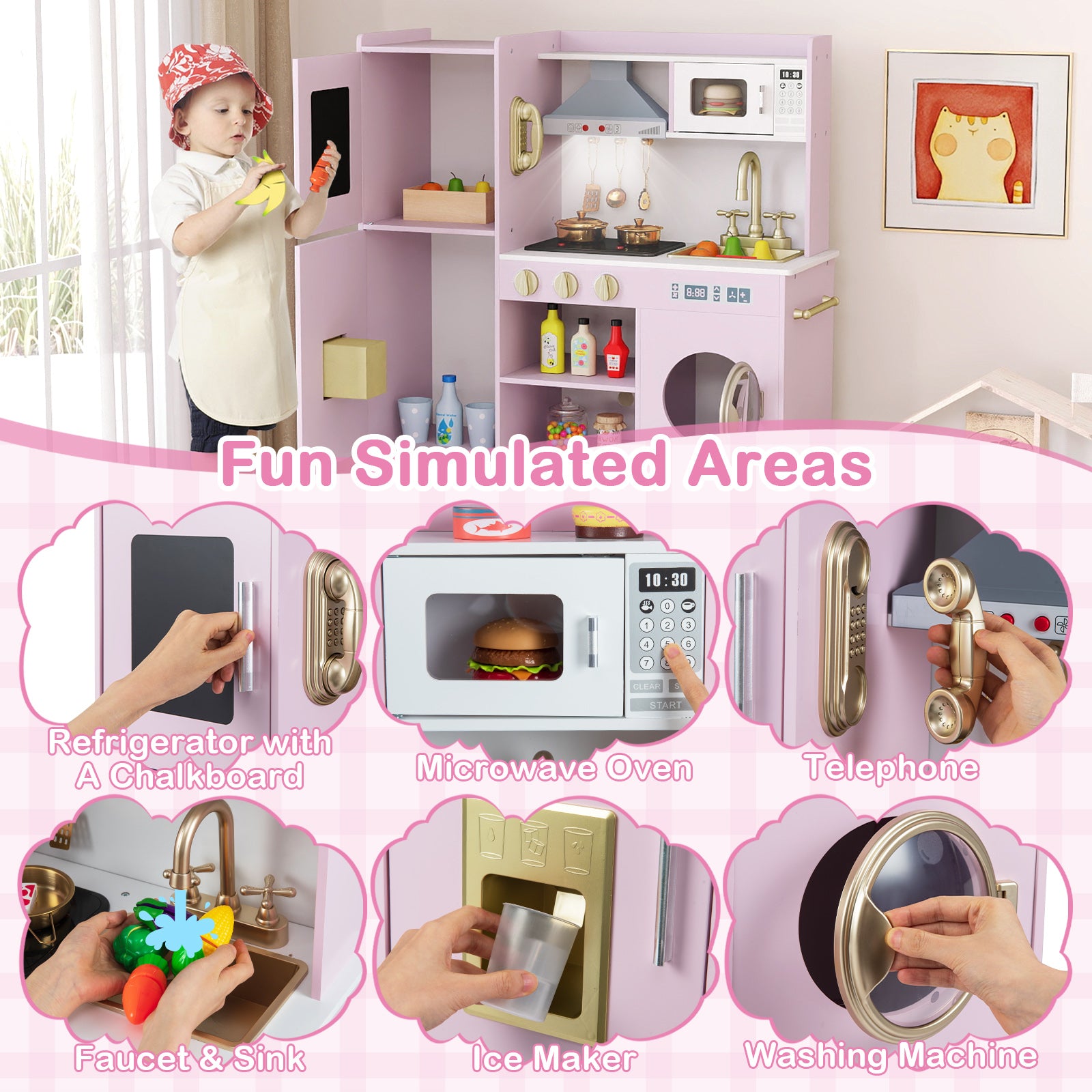 Play Kitchen Toy, With Range Hood, Ice Maker, Telephone, Light Pink Play Kitchen Sets at Gallery Canada